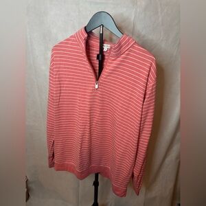 Peter Millar Men’s Coral and White Striped Quarter-Zip Pullover